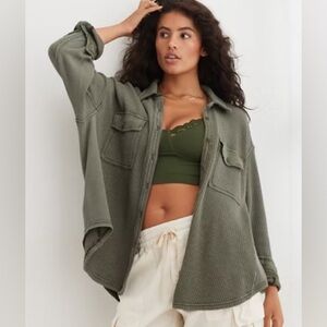 Aerie Lumberjane Waffle Shirt in Olive Fun
